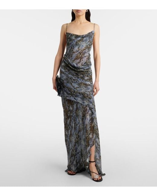 Christopher Esber Multicolor Snake-Print Draped Silk Maxi Dress