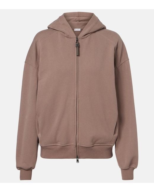 Brunello Cucinelli Brown Cotton Jersey Zip-Up Hoodie