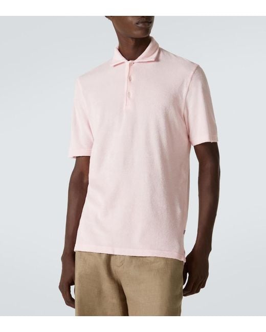 Fedeli Pink Cotton Terry Polo Shirt for men