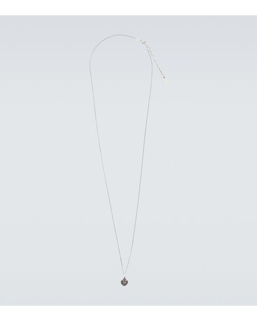 Saint Laurent White Victorian Heart Charm Necklace for men
