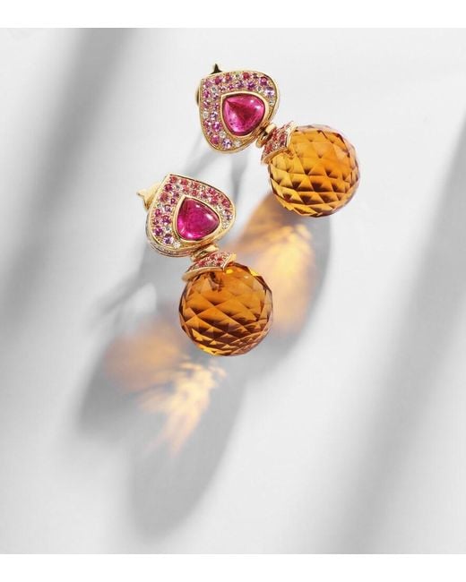 Marina B Red Acilla 18Kt Drop Earrings With Gemstones