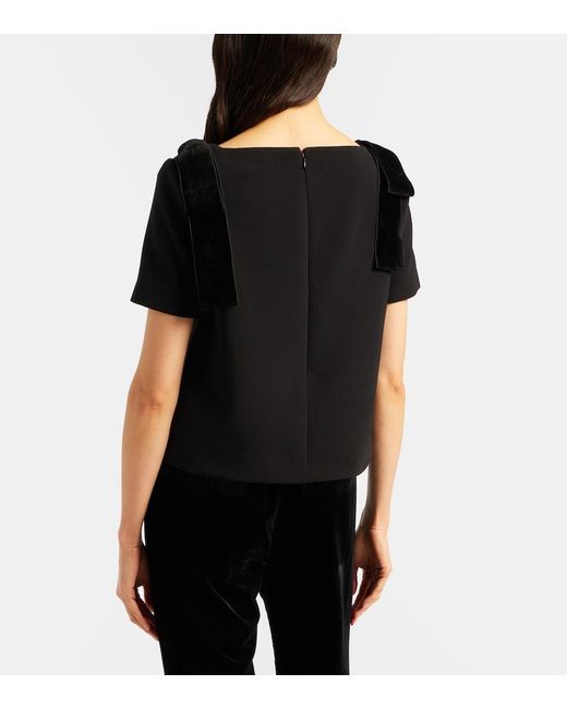Carolina Herrera Black Bow-Detail Velvet-Trimmed Crepe Top