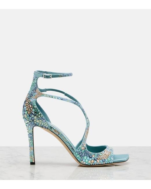 Jimmy Choo Blue Azia Embellished Satin Sandals