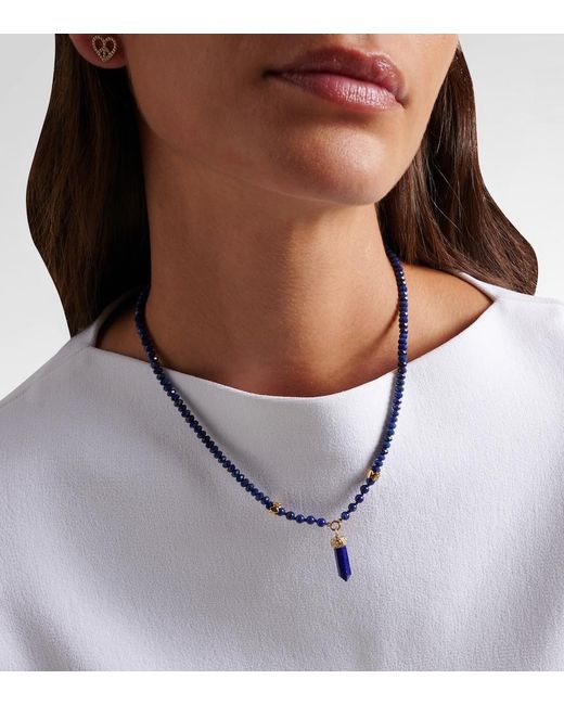 Sydney Evan Metallic 14Kt Beaded Necklace With Diamonds And Lapis