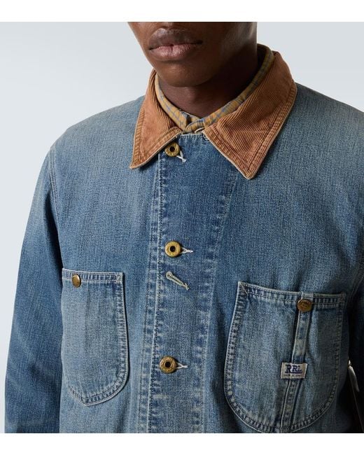 RRL Blue Stockton Corduroy-Trimmed Denim Jacket for men