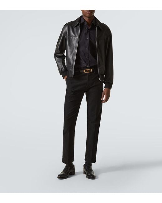 Tom Ford Blue Cotton Poplin Tuxedo Shirt for men