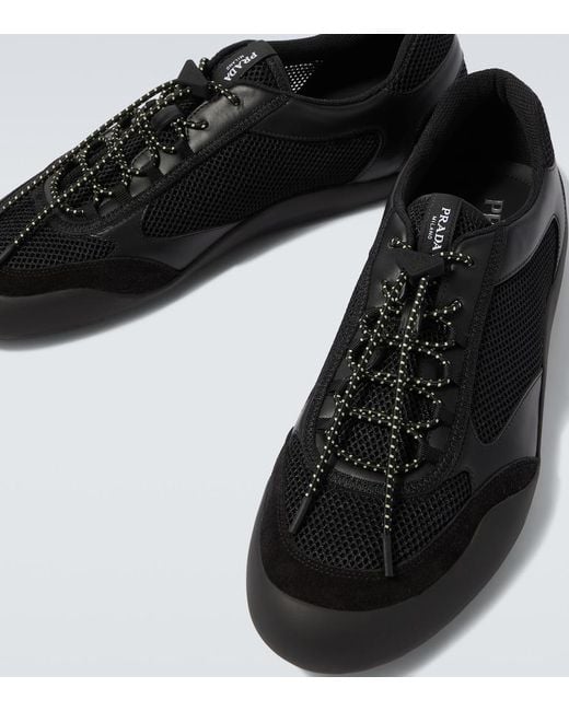 Prada Black Speedrock Leather-Trimmed Sneakers for men