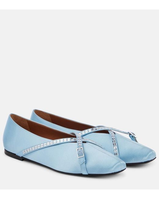 D'Accori Blue Cara Embellished Satin Ballet Flats