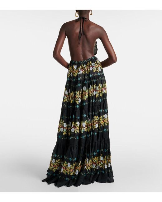 Etro Black Floral Tiered Cotton Gown