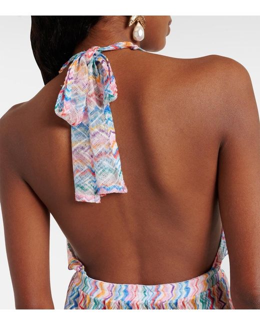 Missoni White Zigzag Sheer Halterneck Minidress