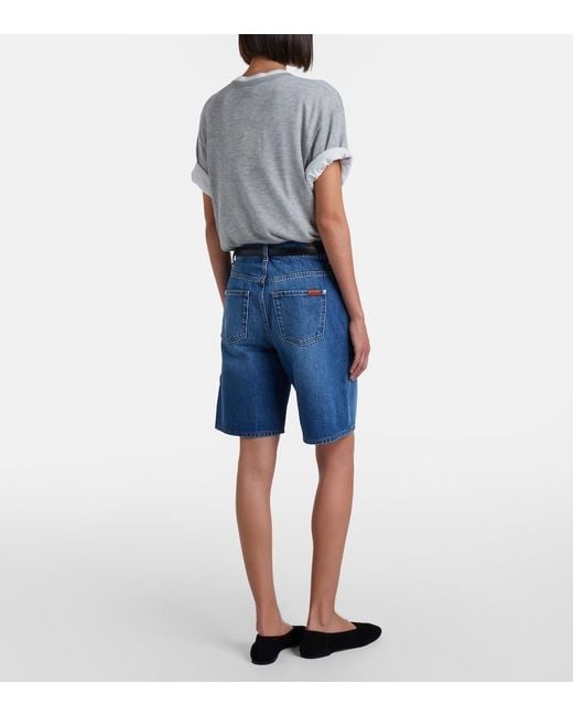7 For All Mankind Blue Lola Distressed Denim Bermuda Shorts