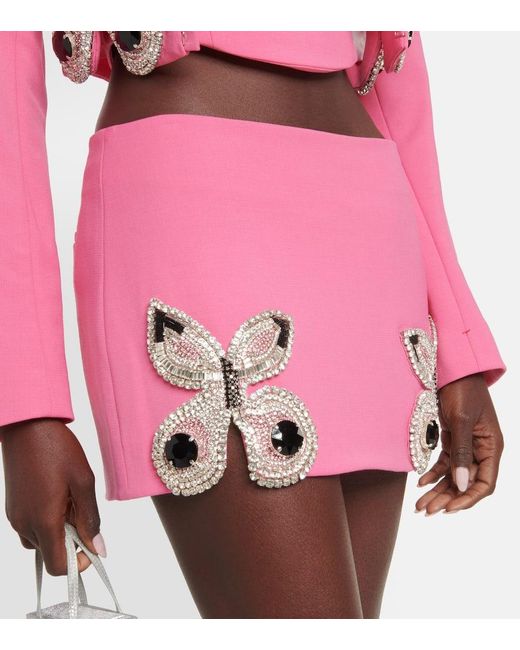 Area Pink Crystal-Embellished Wool Miniskirt