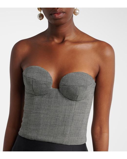 Magda Butrym Gray Herringbone Wool-Blend Bustier Top