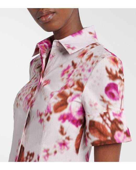 Erdem Pink Floral Cotton Poplin Shirt Dress