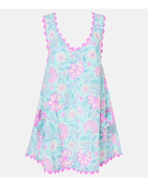 Juliet Dunn Blue Floral Embroidered Poplin Beach Dress