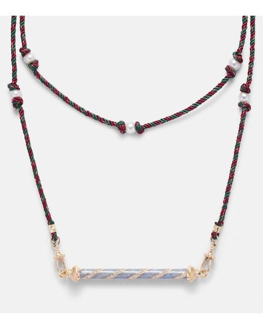 Marie Lichtenberg White Candy Cane 18Kt Necklace With Diamonds And Enamel
