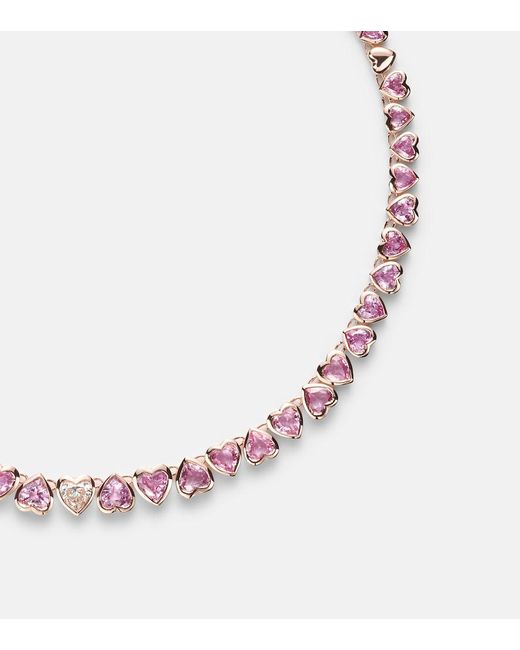 SHAY Metallic 18Kt Rose Tennis Necklace With Sapphires And Diamond