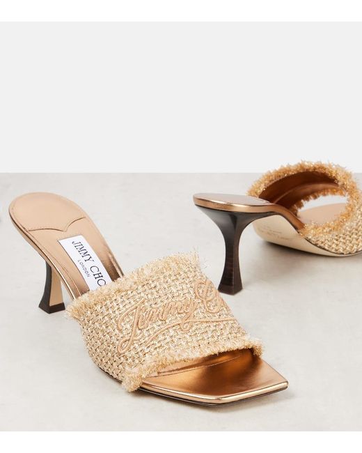Jimmy Choo Natural Alexia 70 Logo Woven Lame Mules