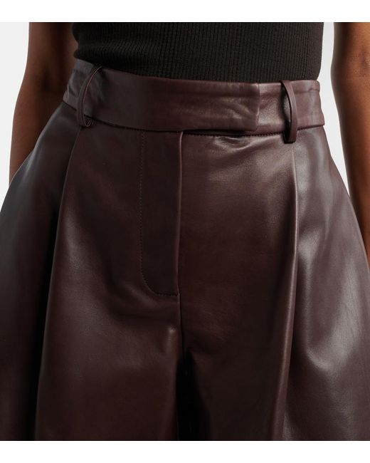 Nour Hammour Brown Jonah Pleated Leather Shorts