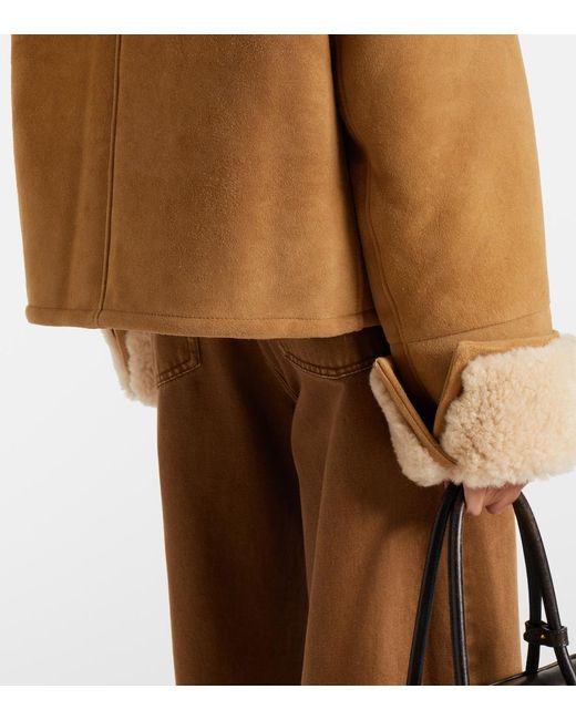AMI Brown Shearling-Trimmed Suede Jacket