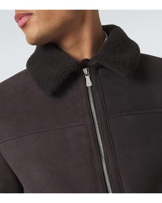 Eleventy Black Shearling-Lined Suede Jacket for men