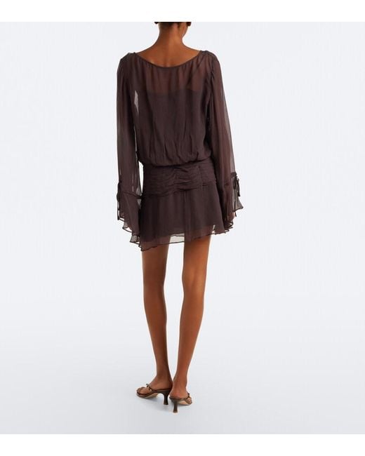 Staud Brown Beatrix Ruched Chiffon Minidress