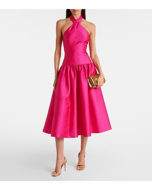 Roland Mouret Pink Halterneck Taffeta Midi Dress