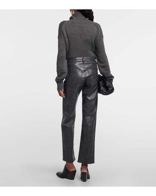 Agolde Gray Sloane Mid-Rise Leather Straight Pants