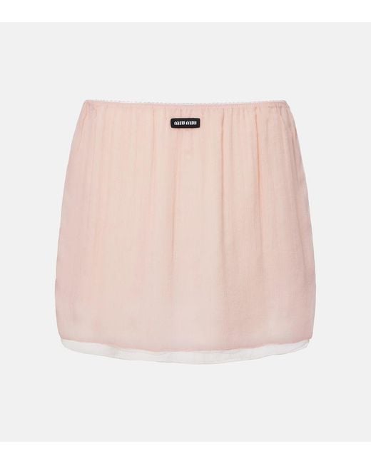 Miu Miu Pink Layered Silk Chiffon Miniskirt