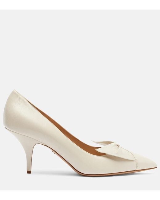 Ferragamo White Gwen 70 Leather Pumps