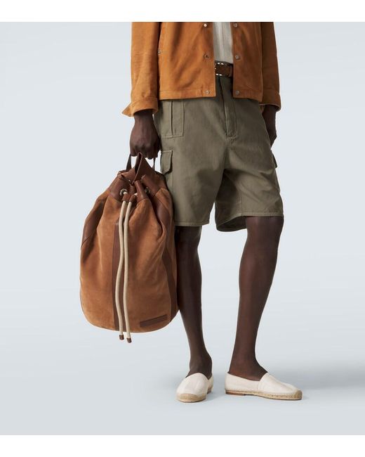 Brunello Cucinelli Brown Leather-Trimmed Suede Backpack for men