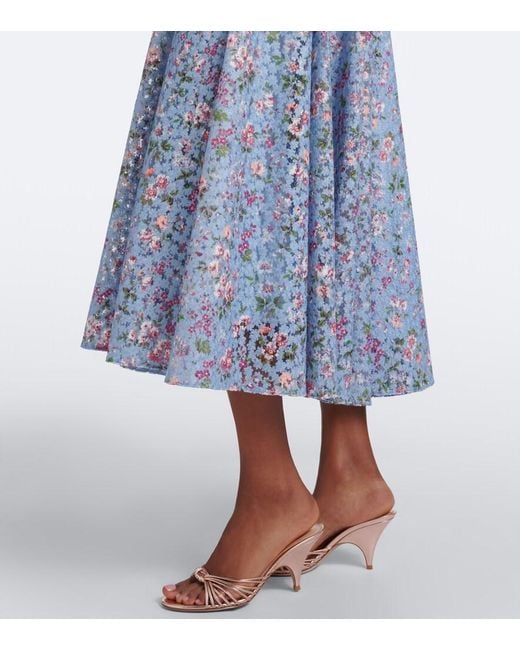 Markarian Blue Embroidered Floral Bustier Cocktail Dress
