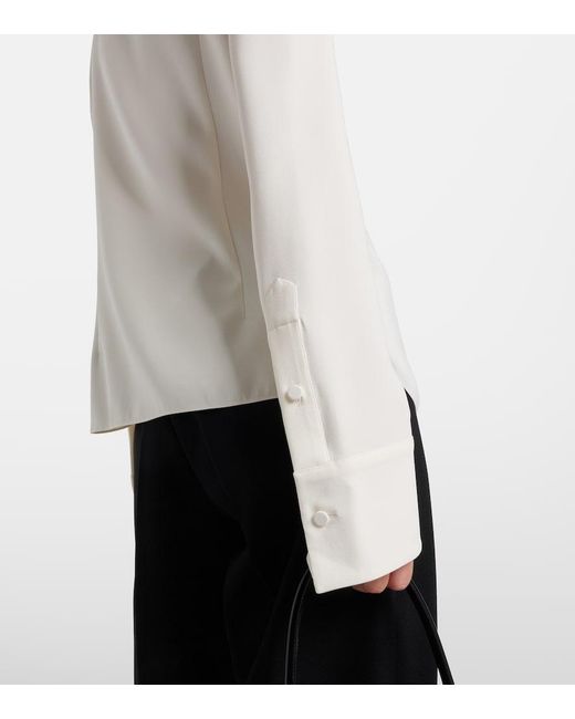 Oscar de la Renta White Lace-Trimmed Silk-Blend Georgette Blouse