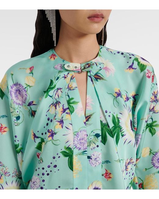 Rabanne Green Layered Floral Satin Blouse