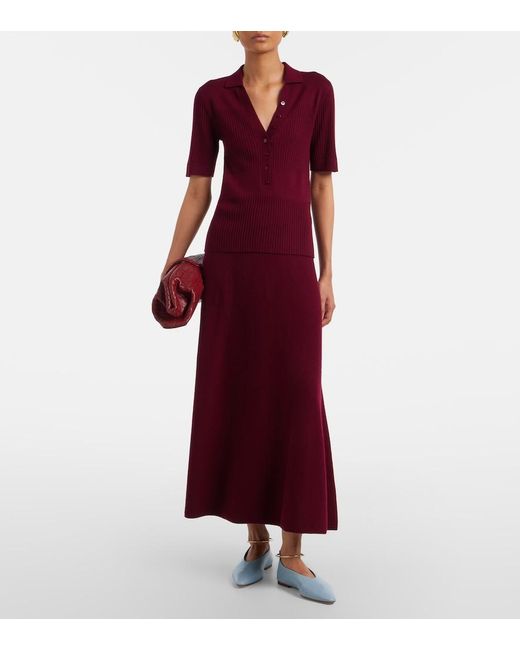 Lisa Yang Red Malie Ribbed-Knit Cashmere Polo Sweater