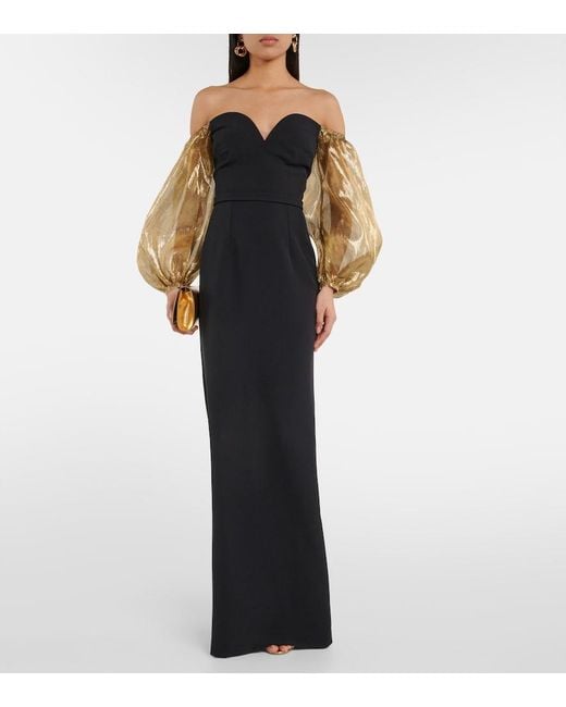 Safiyaa Black Off-Shoulder Crepe Gown