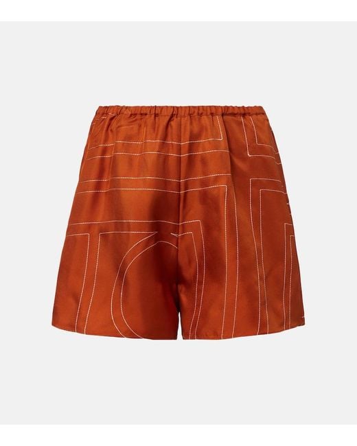 Totême  Red Monogram Silk Twill Pajams Shorts