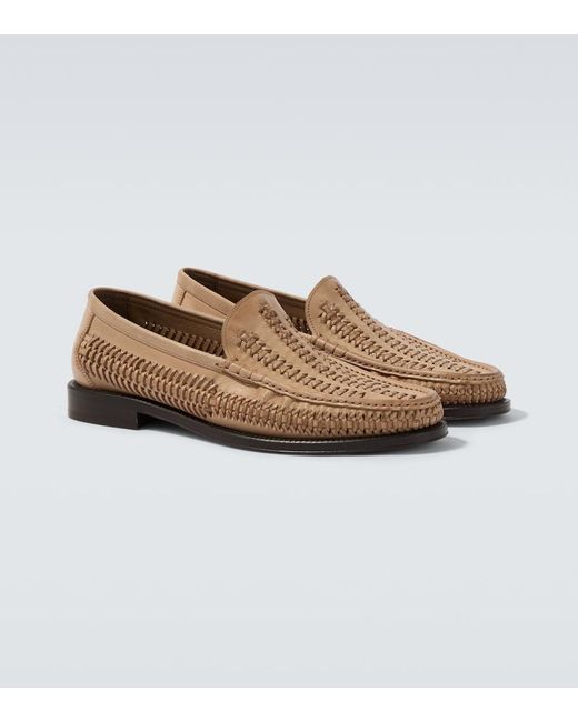 Brunello Cucinelli Brown Woven Leather Loafers for men