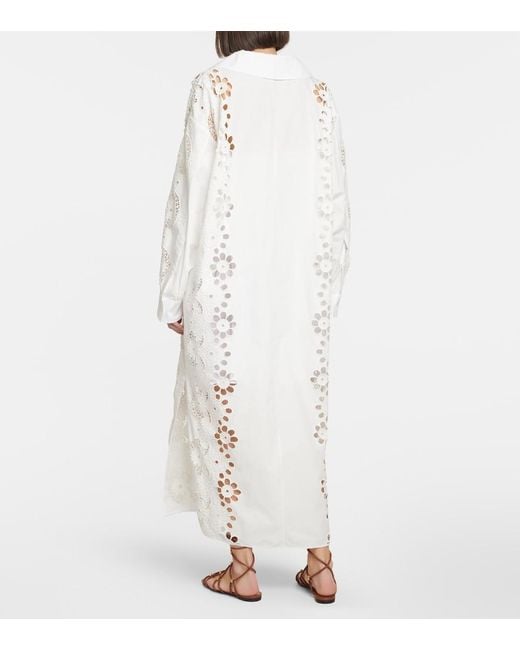 Valentino White Embroidered Cotton Midi Dress