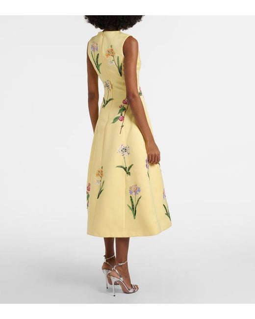 LEO LIN Yellow Cleo Beaded Floral Midi Dress