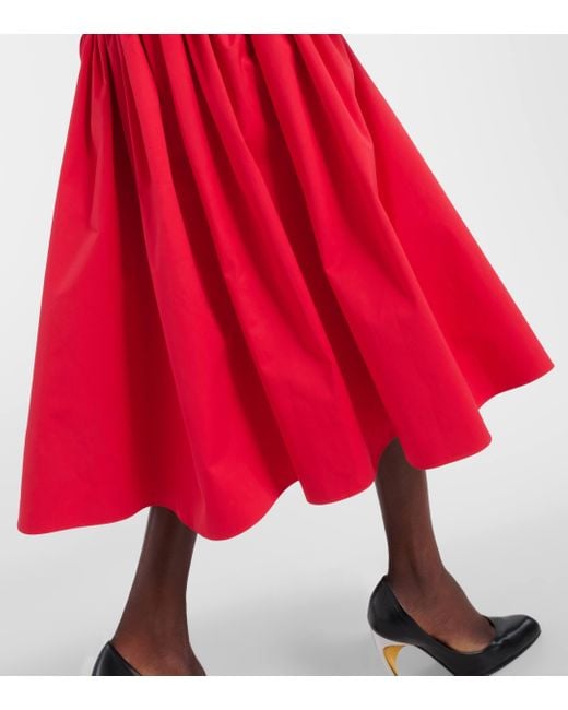 Alexander McQueen Red Sweetheart-neck Cotton Midi Dress