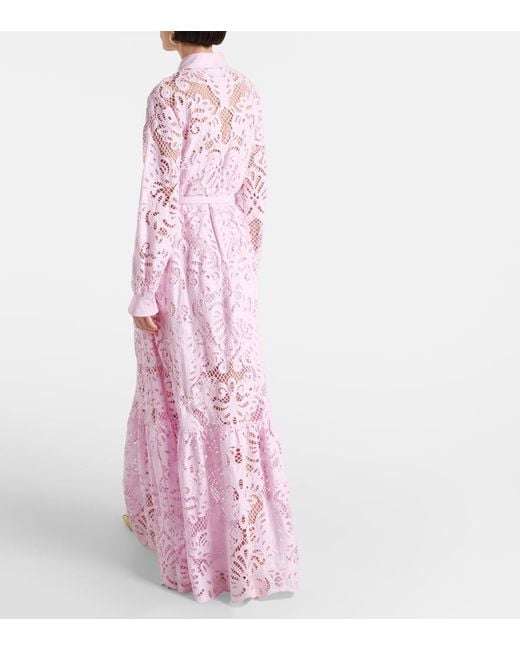 Self-Portrait Pink Cotton Lace Shirt Dress