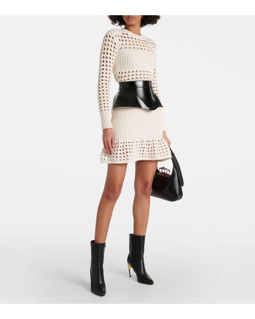 Vestido corto de mezcla de algodon con croche Alexander McQueen de color Natural