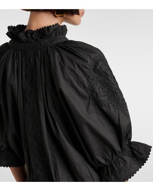 Juliet Dunn Black Embroidered Cotton Poplin Minidress