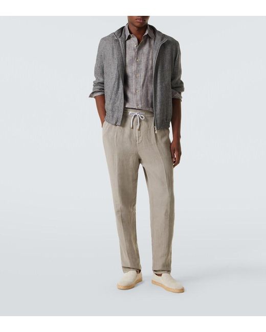 Brunello Cucinelli Gray Pinstripe Linen Shirt for men
