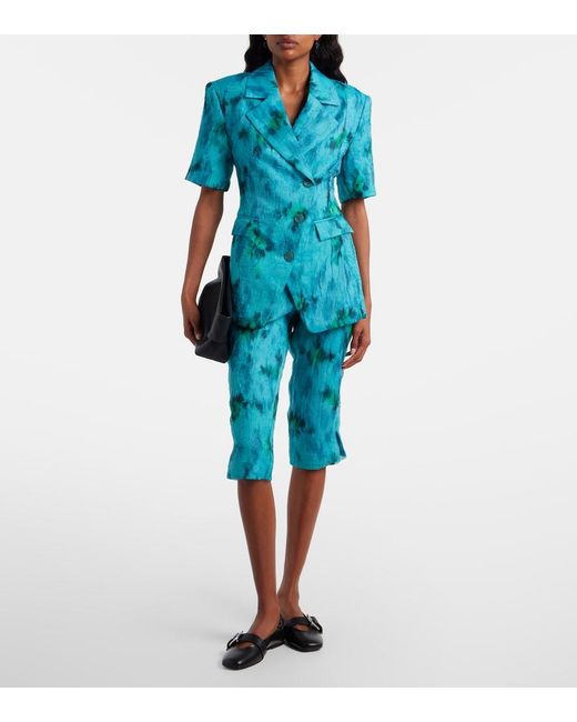 Ganni Blue Printed Organza Blazer