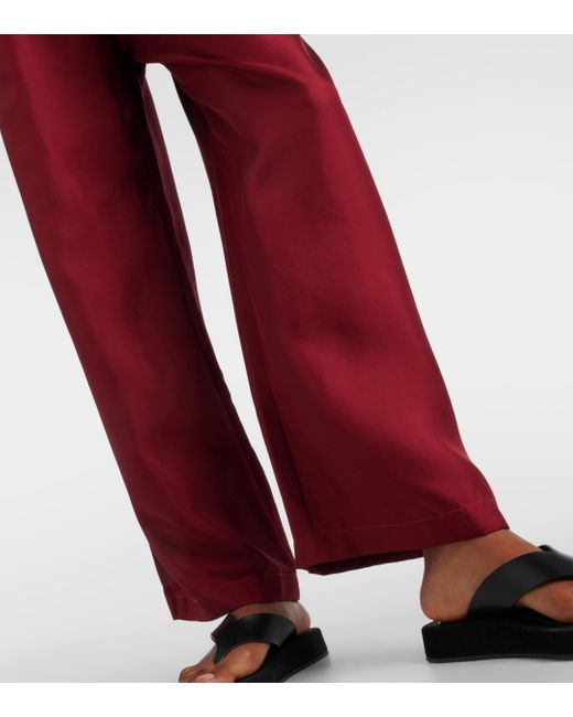 Asceno Red Isola Silk Twill Palazzo Pants