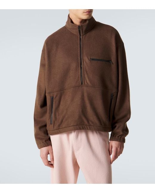 Auralee Brown Silk Fleece Half-Zip Sweater for men