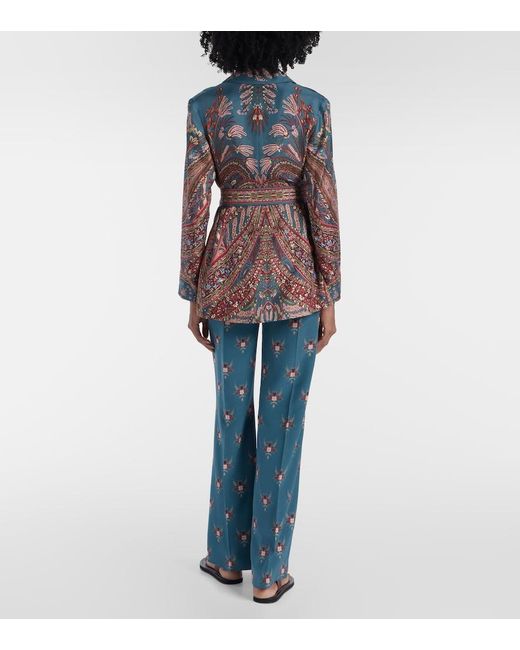 Etro Blue Floral Printed Silk Blazer