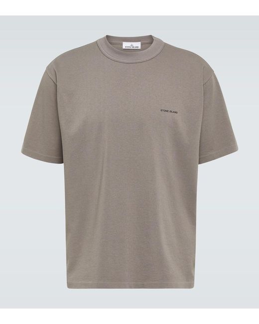 Stone Island Gray Logo Ribbed-knit Cotton T-shirt for men